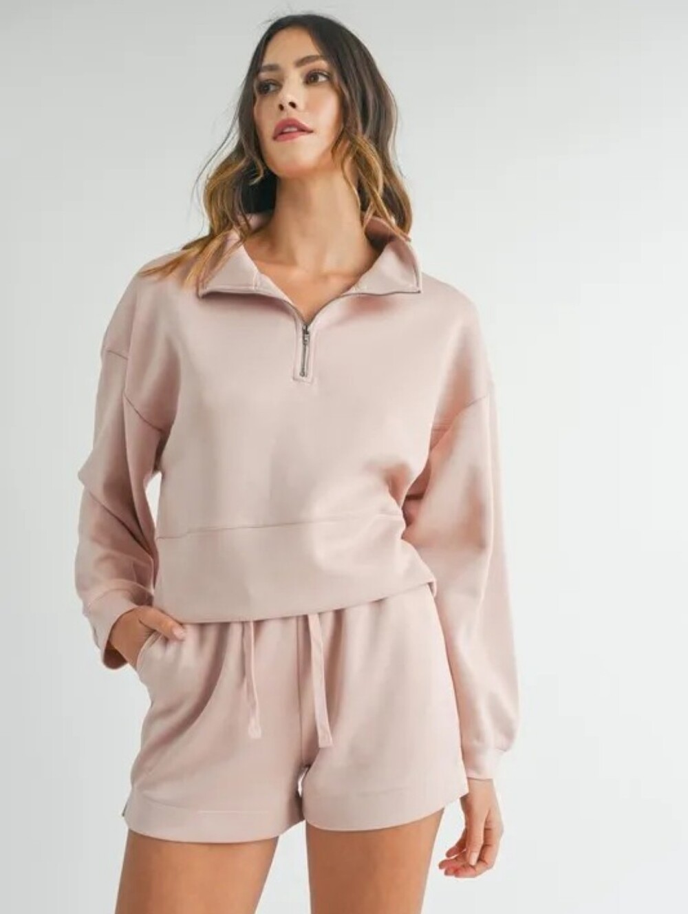 🌸Mable Half Zip Sweatshirt and Shorts Set